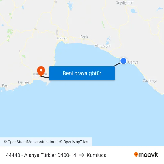 44440 - Alanya Türkler D400-14 to Kumluca map