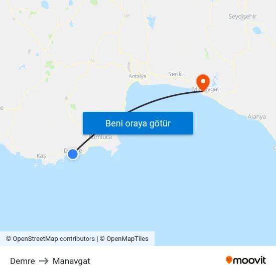 Demre to Manavgat map