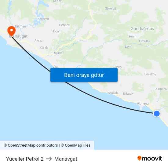 Yüceller Petrol 2 to Manavgat map