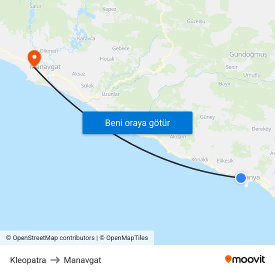 Kleopatra to Manavgat map
