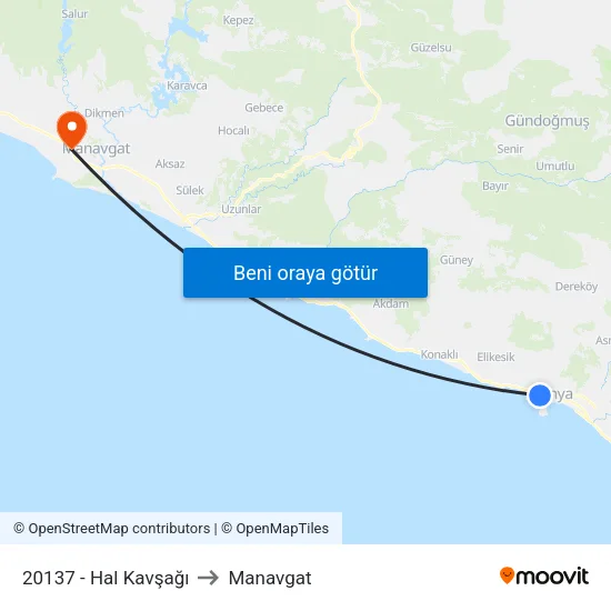 20137 - Hal Kavşağı to Manavgat map