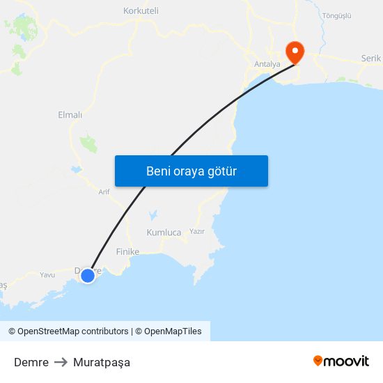 Demre to Muratpaşa map