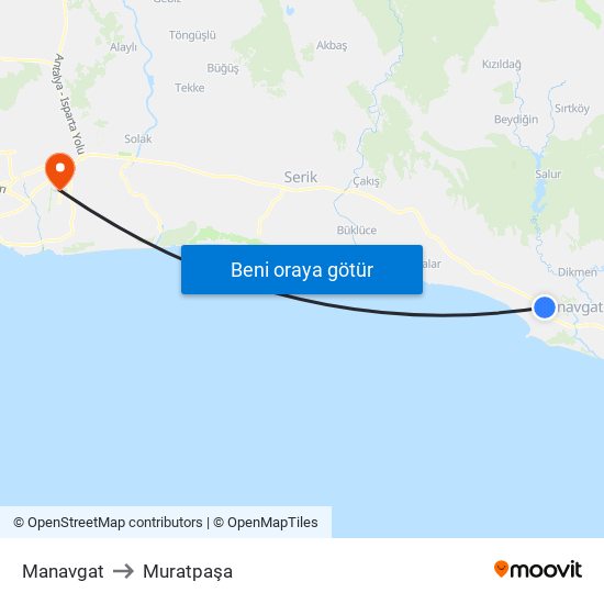 Manavgat to Muratpaşa map