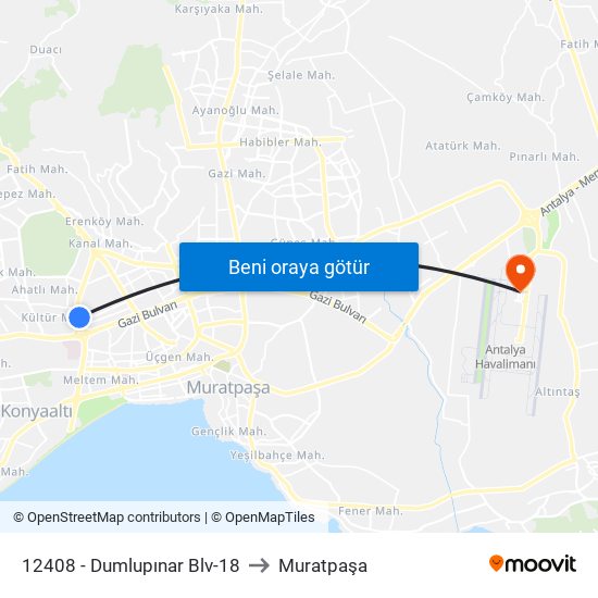 12408 - Dumlupınar Blv-18 to Muratpaşa map