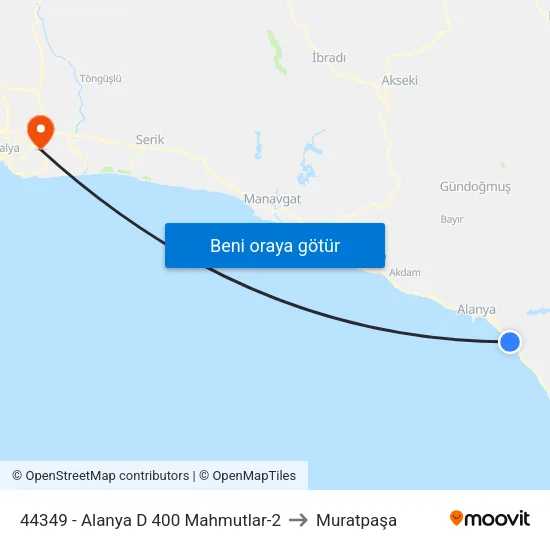 44349 - Alanya D 400 Mahmutlar-2 to Muratpaşa map