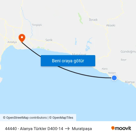 44440 - Alanya Türkler D400-14 to Muratpaşa map