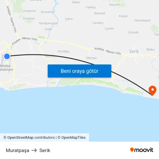 Muratpaşa to Serik map