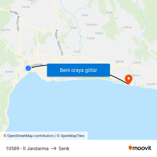10589 - İl Jandarma to Serik map
