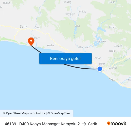 46139 - D400 Konya Manavgat Karayolu-2 to Serik map