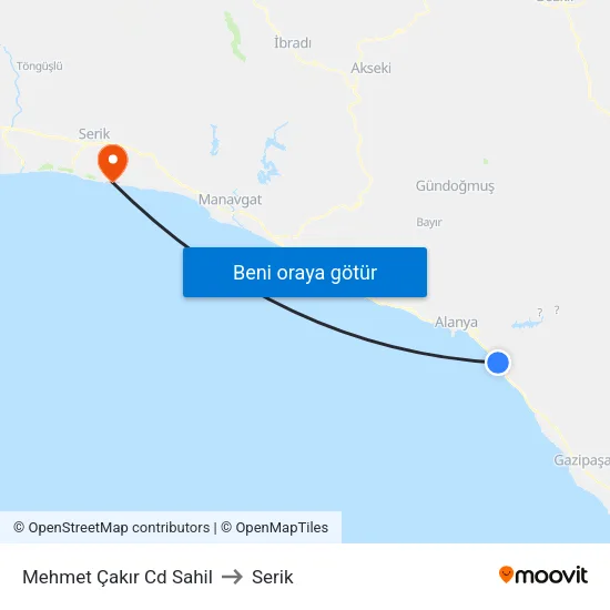 Mehmet Çakır Cd Sahil to Serik map