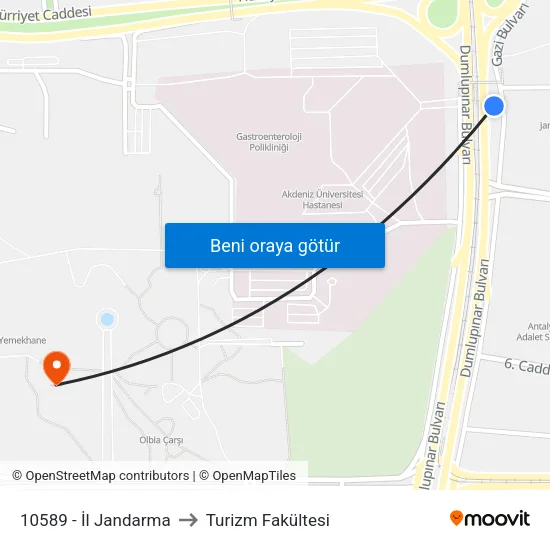 10589 - İl Jandarma to Turizm Fakültesi map