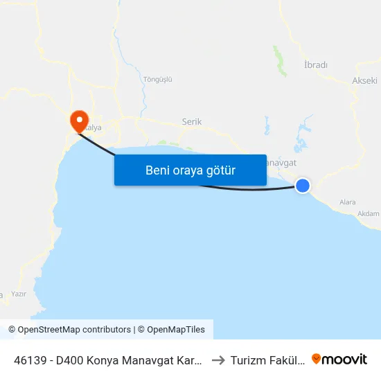 46139 - D400 Konya Manavgat Karayolu-2 to Turizm Fakültesi map