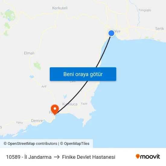 10589 - İl Jandarma to Finike Devlet Hastanesi map