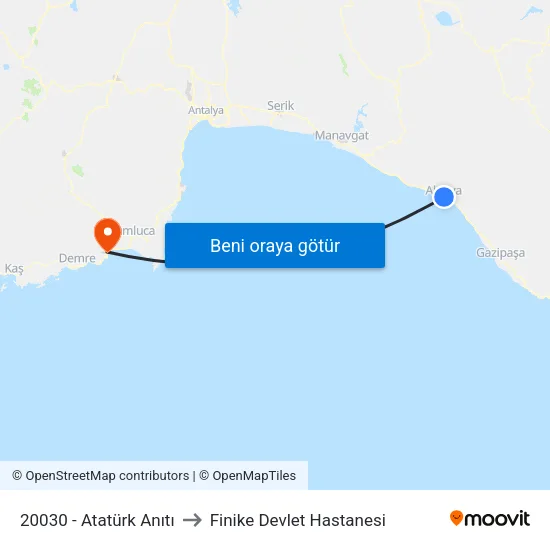 20030 - Atatürk Anıtı to Finike Devlet Hastanesi map