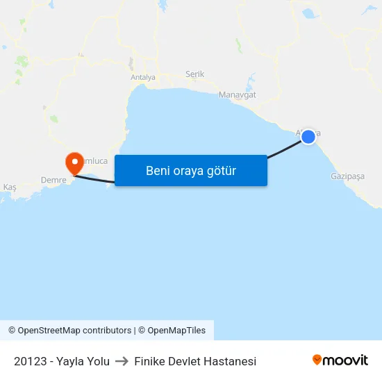 20123 - Yayla Yolu to Finike Devlet Hastanesi map