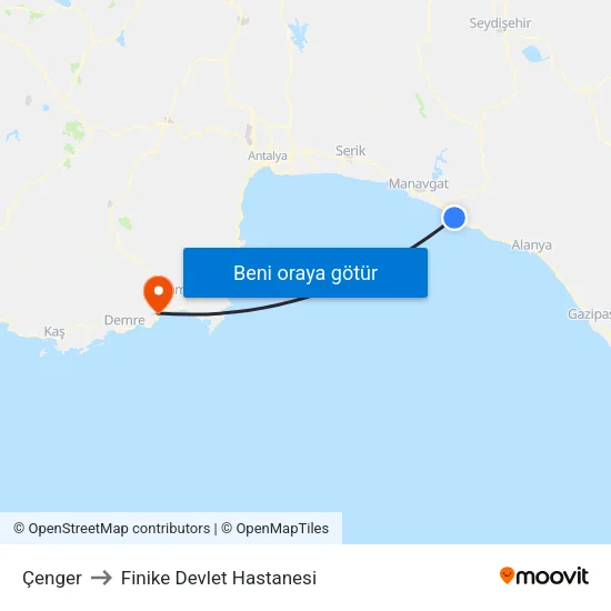 Çenger to Finike Devlet Hastanesi map