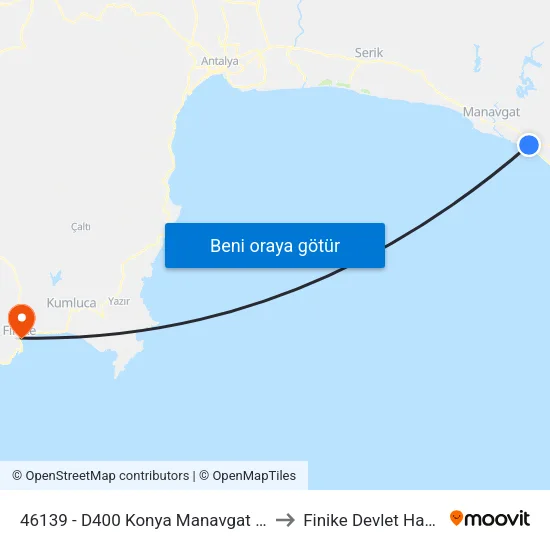 46139 - D400 Konya Manavgat Karayolu-2 to Finike Devlet Hastanesi map