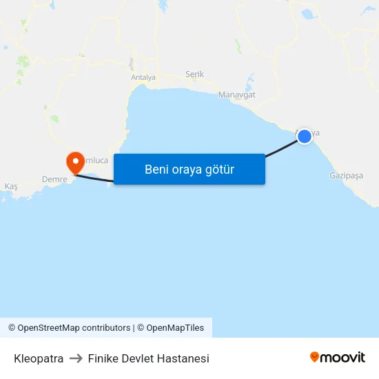 Kleopatra to Finike Devlet Hastanesi map