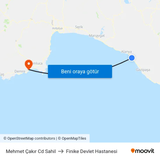Mehmet Çakır Cd Sahil to Finike Devlet Hastanesi map