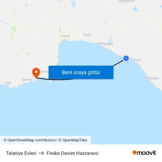 Telatiye Evleri to Finike Devlet Hastanesi map