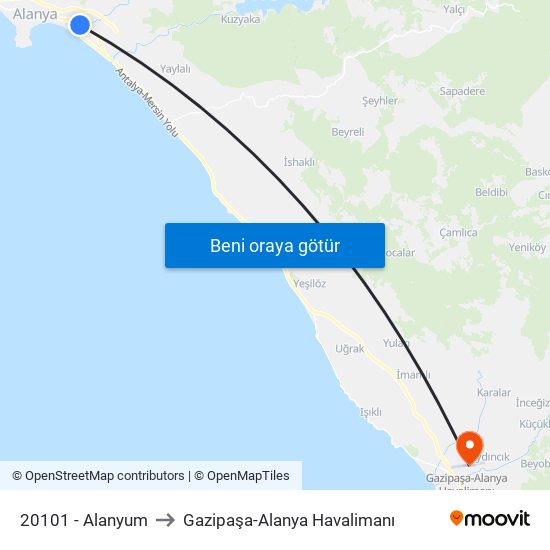 20101 - Alanyum to Gazipaşa-Alanya Havalimanı map