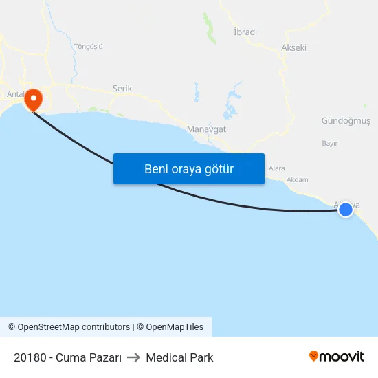 20180 - Cuma Pazarı to Medical Park map