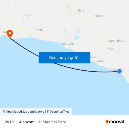 20101 - Alanyum to Medical Park map