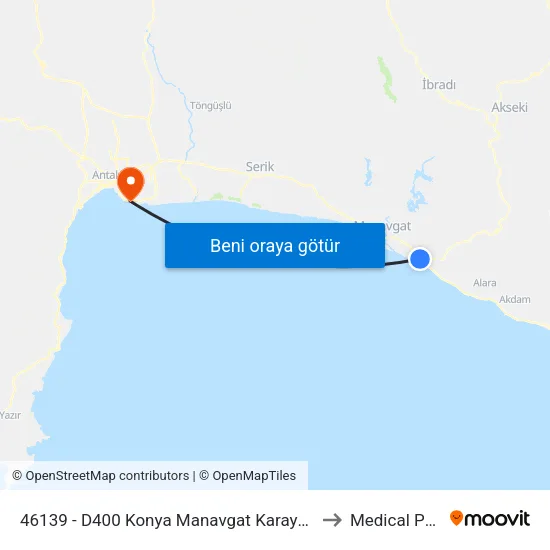 46139 - D400 Konya Manavgat Karayolu-2 to Medical Park map