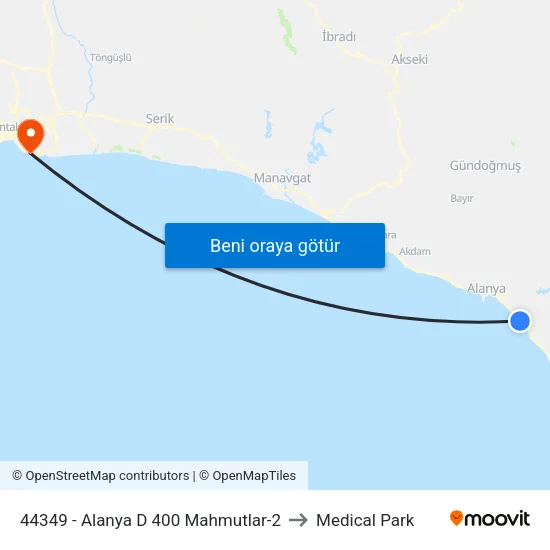 44349 - Alanya D 400 Mahmutlar-2 to Medical Park map