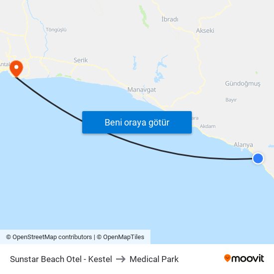 Sunstar Beach Otel - Kestel to Medical Park map