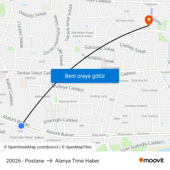 20026 - Postane to Alanya Time Haber map