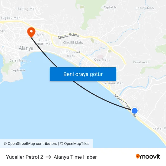 Yüceller Petrol 2 to Alanya Time Haber map