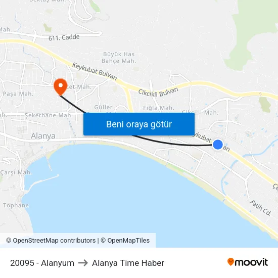 20095 - Alanyum to Alanya Time Haber map