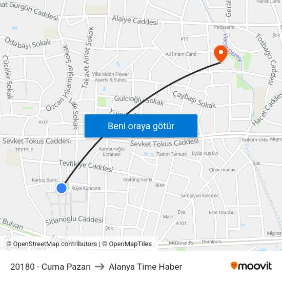20180 - Cuma Pazarı to Alanya Time Haber map