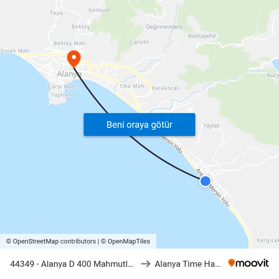 44349 - Alanya D 400 Mahmutlar-2 to Alanya Time Haber map