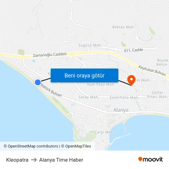Kleopatra to Alanya Time Haber map