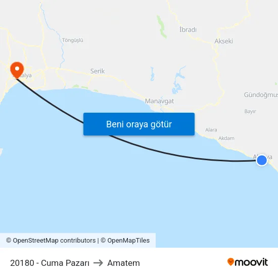 20180 - Cuma Pazarı to Amatem map