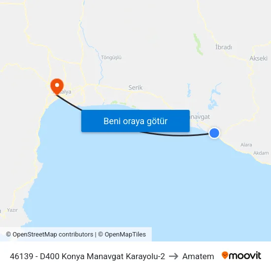 46139 - D400 Konya Manavgat Karayolu-2 to Amatem map