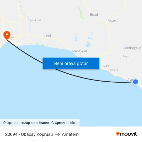 20094 - Obaçay Köprüsü to Amatem map