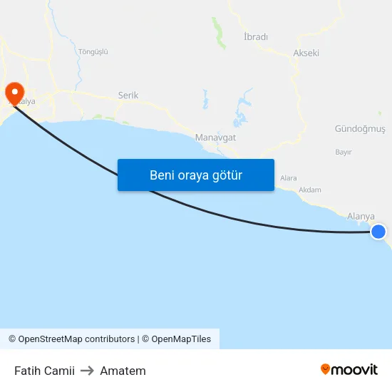 Fatih Camii to Amatem map