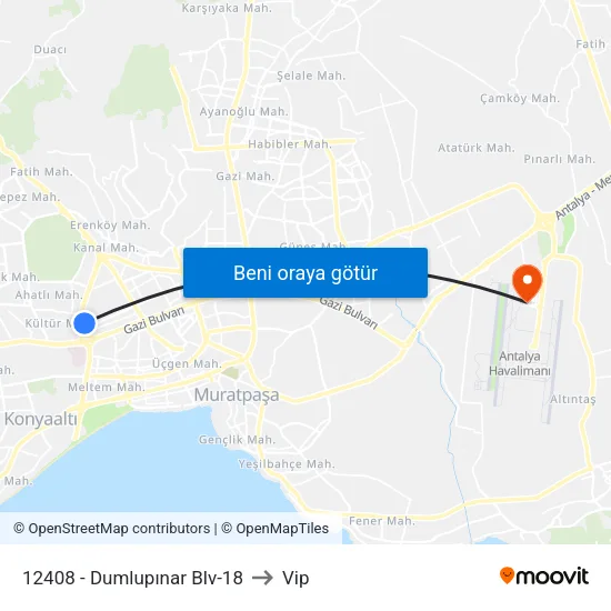 12408 - Dumlupınar Blv-18 to Vip map
