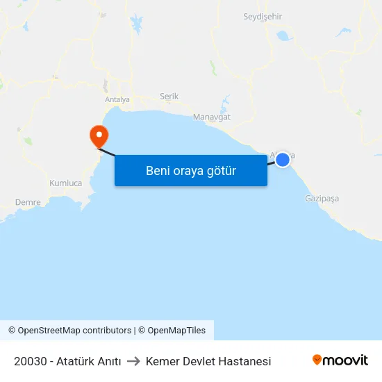 20030 - Atatürk Anıtı to Kemer Devlet Hastanesi map