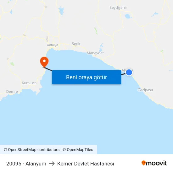 20095 - Alanyum to Kemer Devlet Hastanesi map