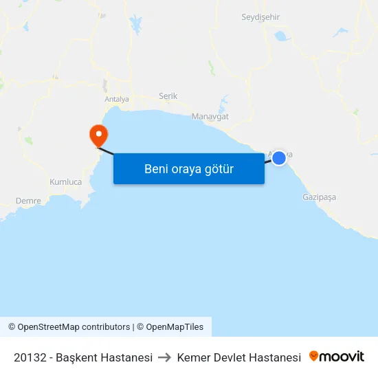 20132 - Başkent Hastanesi to Kemer Devlet Hastanesi map