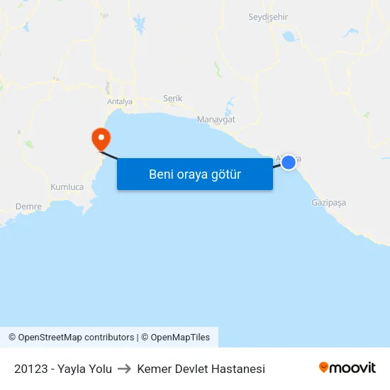 20123 - Yayla Yolu to Kemer Devlet Hastanesi map