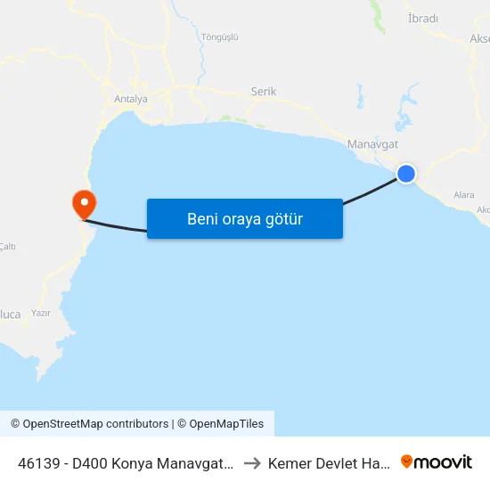 46139 - D400 Konya Manavgat Karayolu-2 to Kemer Devlet Hastanesi map