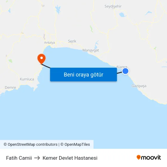 Fatih Camii to Kemer Devlet Hastanesi map