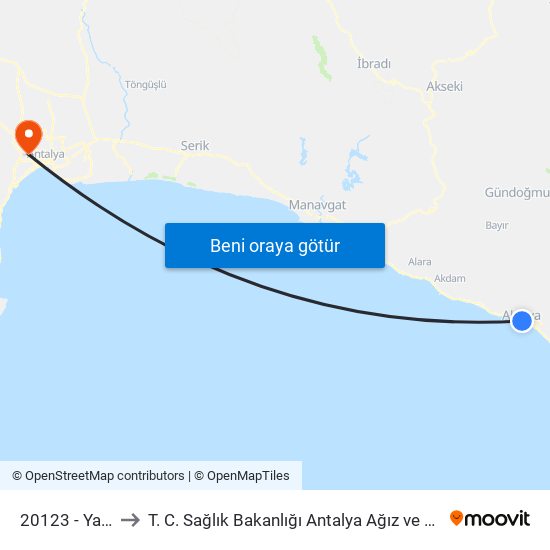 20123 - Yayla Yolu to T. C. Sağlık Bakanlığı Antalya Ağız ve Diş Sağlığı Hastanesi map
