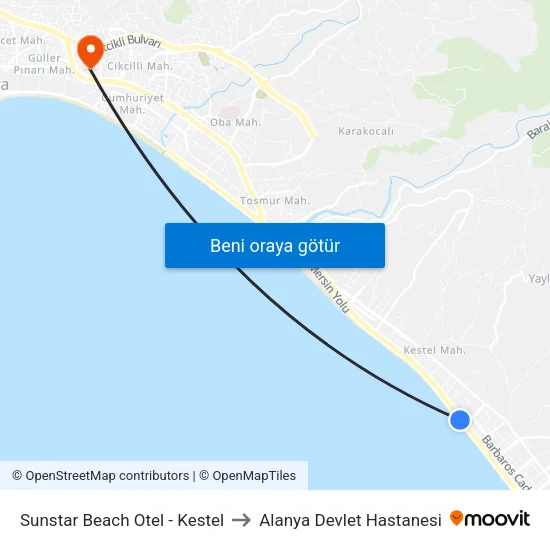 Sunstar Beach Otel - Kestel to Alanya Devlet Hastanesi map