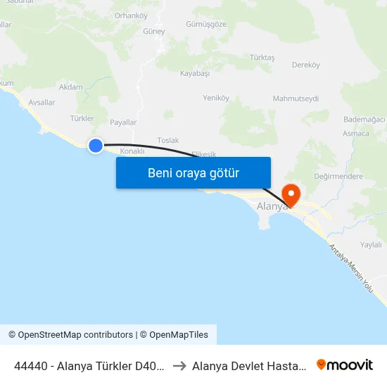 44440 - Alanya Türkler D400-14 to Alanya Devlet Hastanesi map
